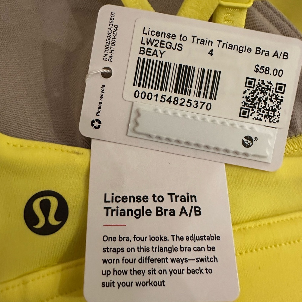 Lululemon License to Train Triangle Bra 🌟NWT🌟 sz 4 A/B Cup Beaming Yellow - Picture 7 of 7